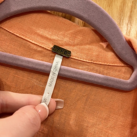 YFB Young Fabulous & Broke Women's Orange Button-Up Linen Dress - Picture 2 of 9